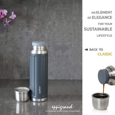 Термос EppiGrand з нержавіючої сталі, 750 мл, герметичний, з подвійною стінкою (750 мл, колір Dusty Violet) 750 мл