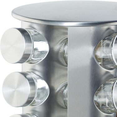 Карусель для спецій Relaxdays з 20 баночками для спецій, обертається на 360, контейнери для спецій для посипання, висота 34,5 см, нержавіюча сталь, срібло