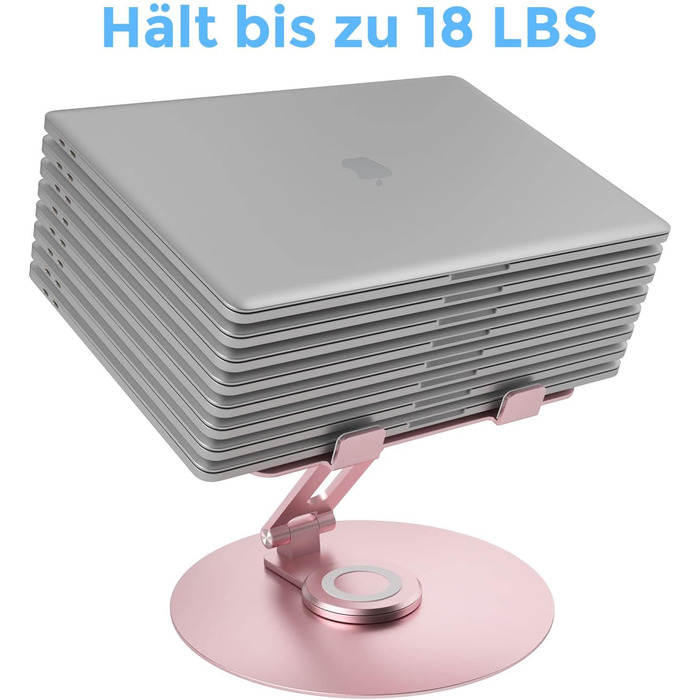 Підставка для ноутбука Epherie з поворотним круглим основанням на 360, регульована по висоті, ергономічна, з вентиляцією, алюмінієва, складна та стійка, рожевого кольору
