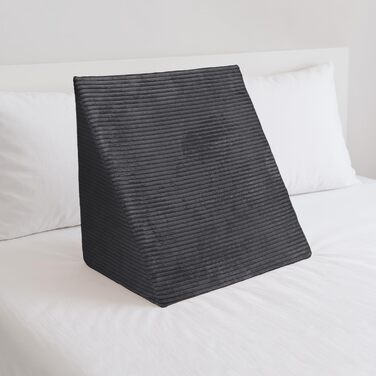 Широкополосна вельветова клиноподібна подушка Selfitex 60x50x30 см, Виготовлено в Німеччині, зручна подушка для читання, подушка для спини, ергономічна форма, подушка для ніг зі стійкої піни, знімний чохол, легке чищення (антрацит) Широкополосна вельветов