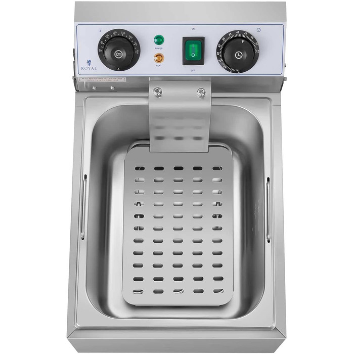 Електрична фритюрниця Royal Catering нержавіюча сталь RCTF 10EB (3 200 Вт, ємність 10 л, діапазон температур 50-200 C, холодна зона, з таймером до 60 хв.)