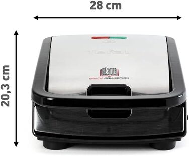 Набір Tefal Snack Collection з 4 шт. SW854D Комбінований пристрій Включає 4 набори пластин з антипригарним покриттям Можна мити в посудомийній машині Паніні, вафлі, сендвічі, солодкі тістечка 700 Вт Чорний/Нержавіюча сталь