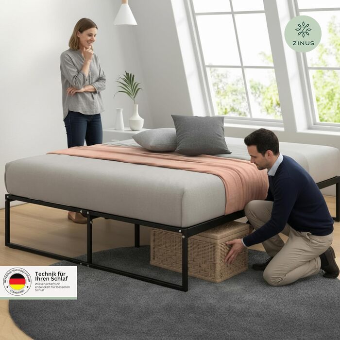 Каркас ліжка Zinus Lorelai 140x200 см - Металеве ліжко 140x200 з металевою рейковою основою - Платформа заввишки 33,5 см з простором під нею - Пружинний матрац не потрібен - Легке складання - Чорний 140 x 200 см 36 см