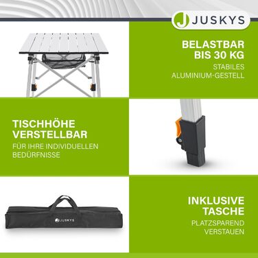 Стіл для кемпінгу Juskys 90x52 см розкладний алюмінієвий стіл Picco, легкий садовий та балконний стіл, регульований по висоті вуличний стіл сріблястий
