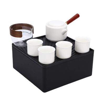 Керамічний чайник для подорожей Авто-Чай з елегантними чашками, ідеальний для пікніків та офісу