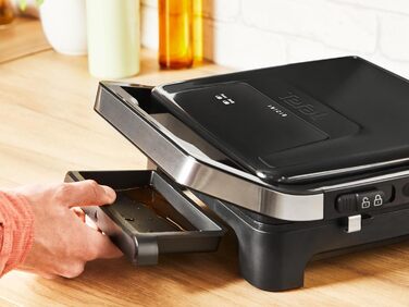 Контактний та панельний гриль 2-в-1 Tefal Inicio Classic, 2000 Вт, компактний дизайн, корпус із нержавіючої сталі, піддон для збору жиру, антипригарне покриття, чорний, GC2718