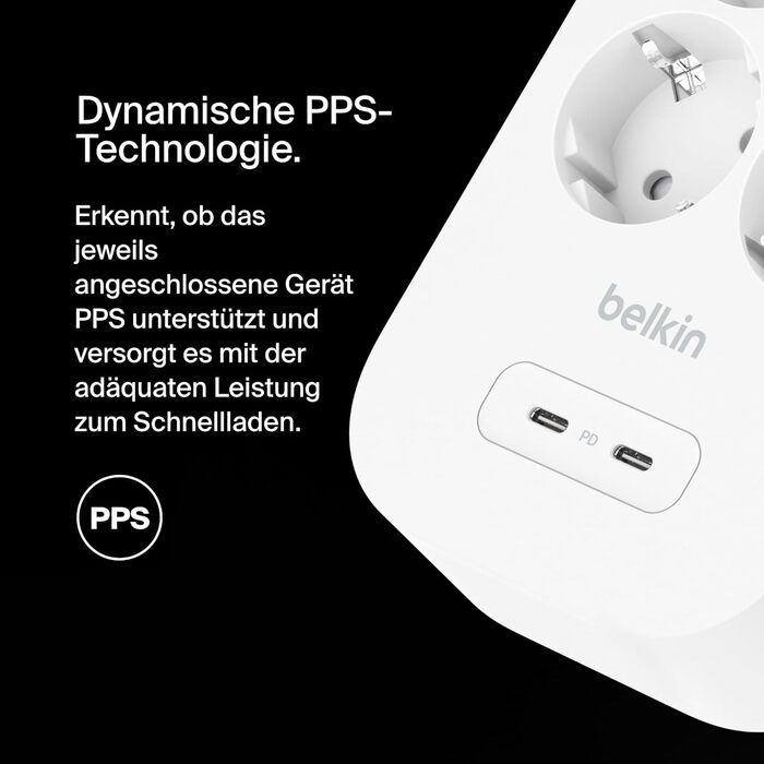 Розетковий подовжувач Belkin із захистом від перенапруги, настінний, 8 розеток, мережевий кабель 2 м, зелений індикатор, 2 порти U