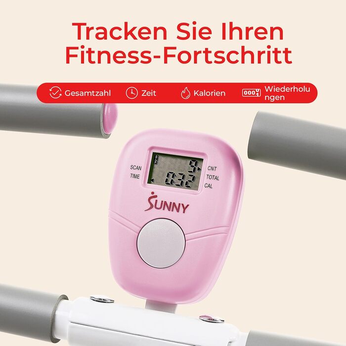Тренажер для присідань Sunny Health & Fitness Row-N-Ride, складний тренажер із регульованим опором, домашній тренажер для тренування рук, сідниць та ніг, доступний у різних кольорах, рожевий