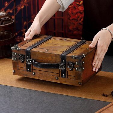 Багатофункціональна дерев&39яна коробка для зберігання сумок, коробка у вінтажному стилі з виглядом вживаного одягу, іграшок, фотореквізиту, домашнього декору (мала) Повсякденна