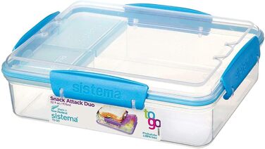 Ланчбокс Sistema Snack Attack Duo To Go з 3 відділеннями, 975 мл Зручний контейнер для їжі зі штабелюваним дизайном Без BPA Блакитно-зелений