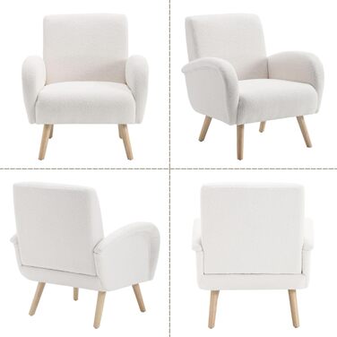 Сучасне крісло для відпочинку, м&39яке крісло з високоякісним штучним хутром та ніжками з масиву дерева, надзвичайно зручне крісло для читання для вітальні, спальні, легке складання, білий колір