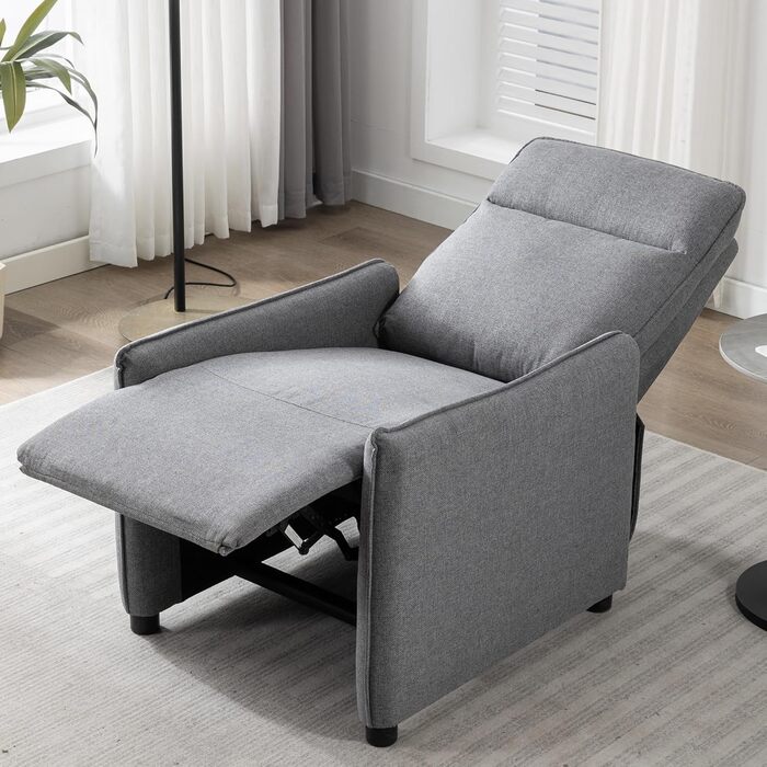 Крісло-реклайнер з регульованою спинкою, стильне темно-сіре крісло для відпочинку, крісло-реклайнер, крісло для телевізора, сірий поліестеровий дерев&39яний диван, шезлонг для вітальні, крісло для телевізора, диван для кінотеатру, 72 x 73 x 102 см