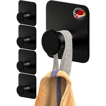 Рушникосушка без свердління - 5 шт. гачків для рушників для ванної кімнати, чорні клейкі гачки сучасні, стильні - гачки самоклеючі