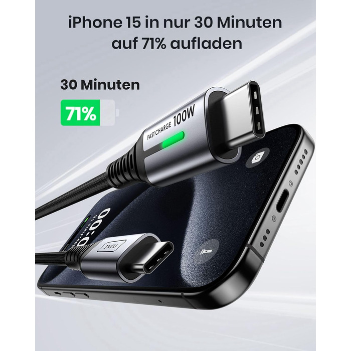 Швидка зарядка 65W 20000mAh power bank та кабель INIU USB C, 100W 2m PD3.0 кабель швидкої зарядки USB C до USB C power bank кабель