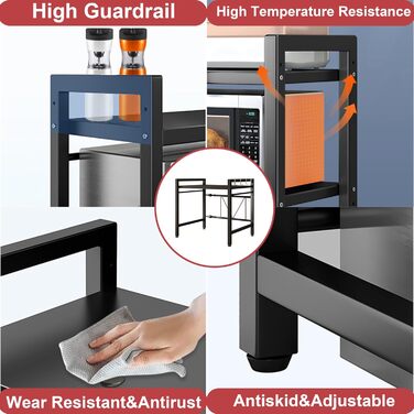 Полиця для мікрохвильової печі, розширювана з 6 гачками, 1 полиця для обробної дошки, органайзер для кухонних полиць, кухонна полиця для мікрохвильової печі, 2-рівнева полиця для мікрохвильової печі