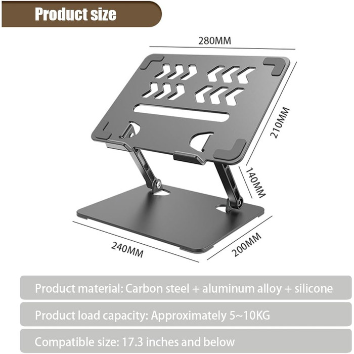 Підставка для планшета та ноутбука, регульована по висоті, з алюмінієвим тримачем, ергономічна з охолодженням, портативна настільна підставка з подвійною опорою для планшетів та ноутбуків до 17,3 дюймів