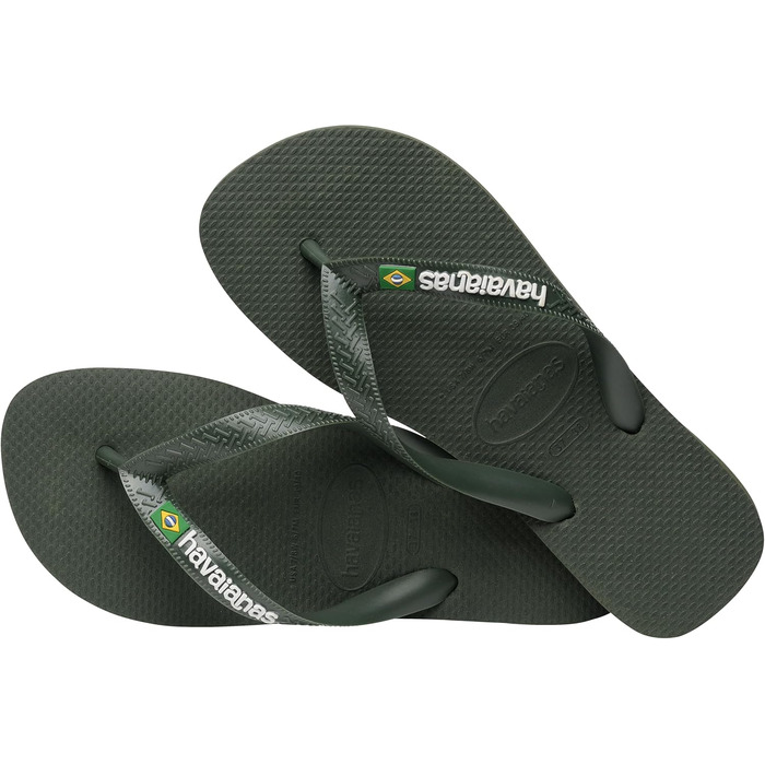 Зручні, міцні та легкі шльопанці з нековзною підошвою, бразильський прапор на ремінцях, унісекс розмір для дорослих 45/46 EU, зелено-оливковий