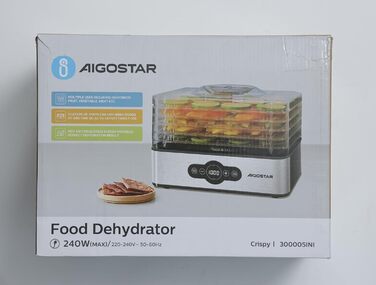 Дегідратор, дегідратор з регулятором температури, 240 Вт, 35-70 C, таймер на 99 годин, 5 вставок, дегідратор з нержавіючої сталі для м'яса, фруктів, овочів, дегідратор - без BPA