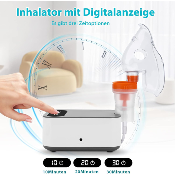 Інгалятор Sentasi для дорослих, світлодіодний цифровий дисплей інгалятор компресор небулайзер дитячий, електричний інгалятор з мундштуком і маскою від кашлю при застуді або астмі в домашніх умовах сірий білий
