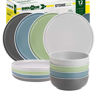 Набір меламінового посуду для кемпінгу 12 предметів - Тарілки та миски для 2-4 осіб DOLOMIT Midday - Штабелюється, стійкий до подряпин Midday, 12 предметів