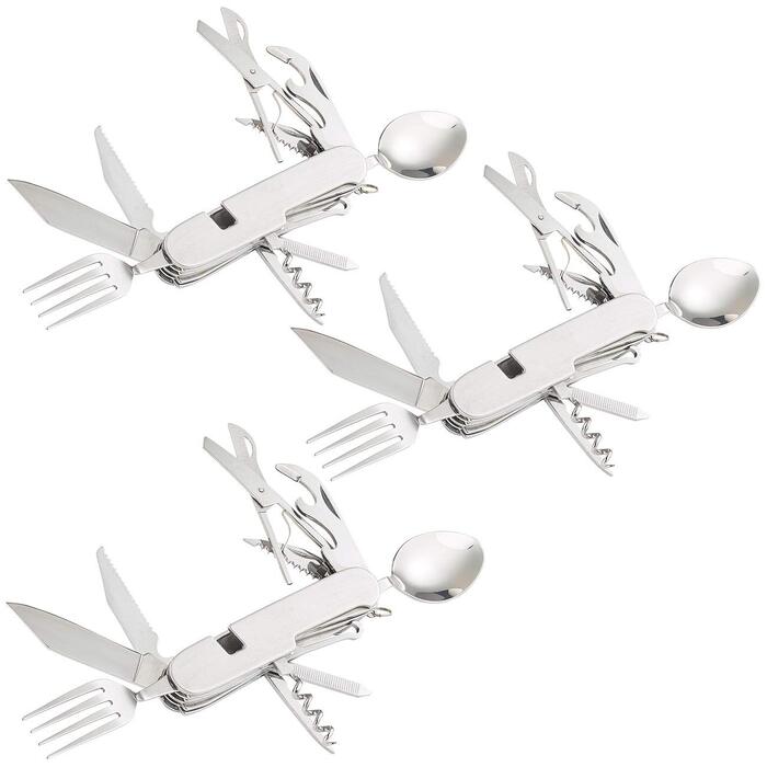 Ніж для кемпінгу Semptec Urban Survival Technology набір із 3 предметів, що складається з 14 складних столових приборів та кишенькових ножів з нержавіючої сталі (столові прибори для виживання, мультистоловий набір)