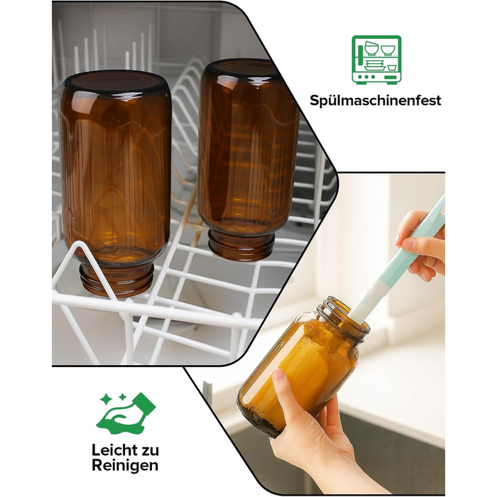 Набір скляних банок для зберігання, 4 предмети, банки з бурштинового скла об&39ємом 500 мл з кришками, герметичні, з етикетками та лійкою, вологозахисні пляшки з бурштинового скла для зберігання спецій, трав, чаю, кави, горіхів, 4 x 500 мл