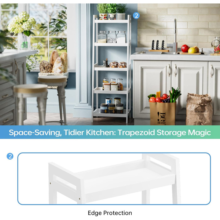 Бамбукова книжкова полиця SMIBUY з драбиною, органайзер для полиць у ванній кімнаті, окремостояча підставка для рослин, компактні полиці для спальні, кухні, балкону (біла, 5 полиць (127 см заввишки)) Біла 5 полиць (127 см заввишки)