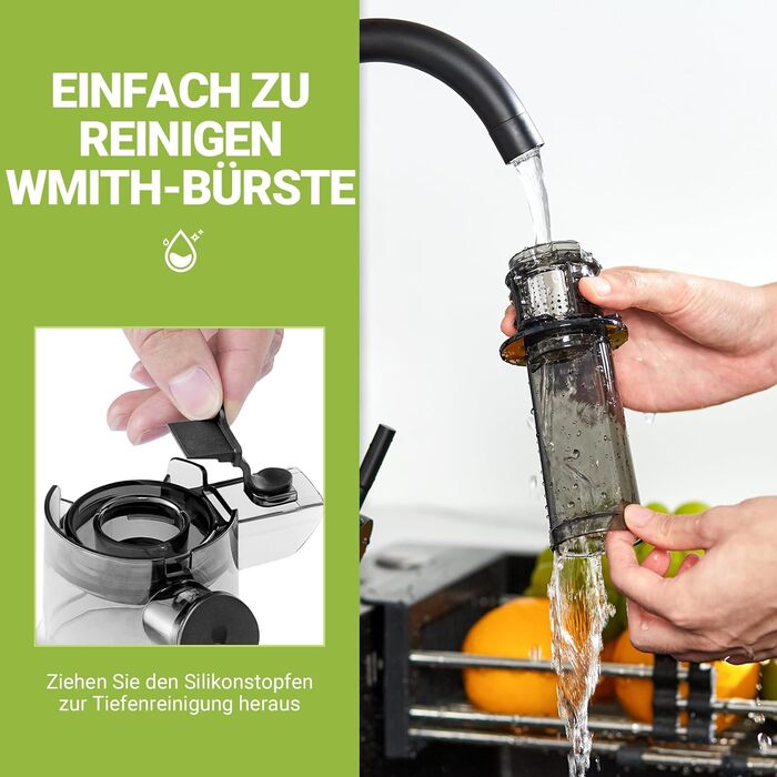 Соковижималка AOBOSI-Mini повільна соковижималка з функцією реверсивного жування, соковижималка електрична зі щіткою і багатофункціональна соковижималка для фруктів на 2 чашки, електрична соковижималка для фруктів. (45 ММ, чорний) 45 ММ Чорний