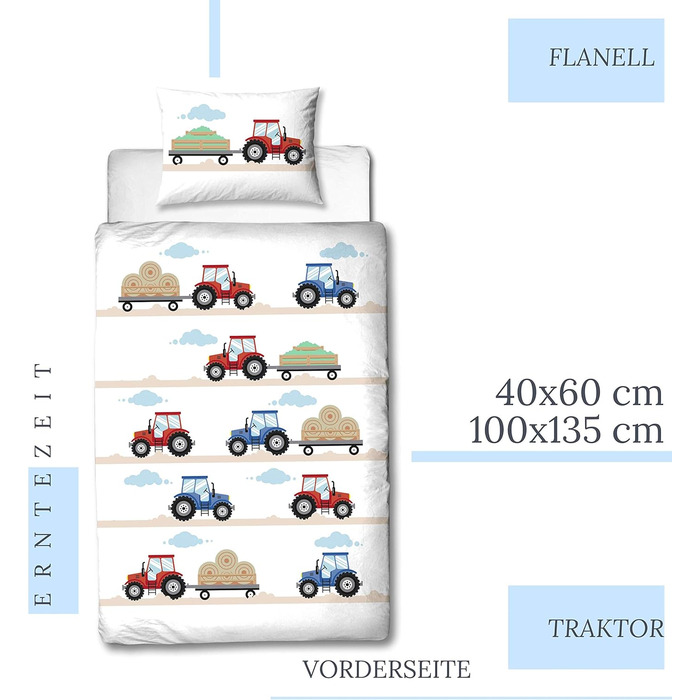 Трактор дитяча постільна білизна 135x100 фланель/бобр, 1 наволочка 40x60 1 підодіяльник 100x135 см Трактори Високоякісна постільна