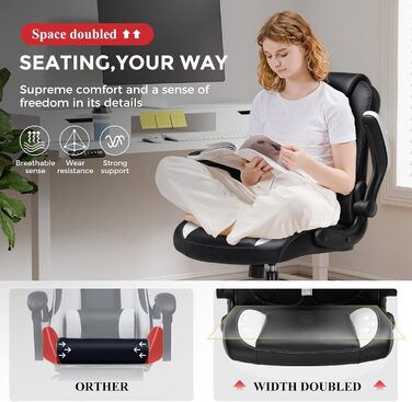 Ігрове крісло GTPLAYER з відкидними підлокітниками, ігрове крісло з функцією гойдання, ергономічне ігрове крісло для комп&39ютера з губкою високої щільності (біле)