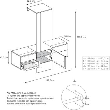 Вішалка для одягу Vladon Carlton Set 3, зроблено в Німеччині, настінна вішалка для одягу, що складається з панелі для передпокою т