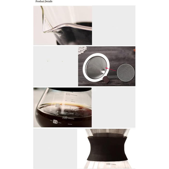 Ручний ручний фільтр для кавоварки YunNasi Pour Over Hand Coffee з нержавіючої сталі зі скляним фільтром (400 мл) чорний