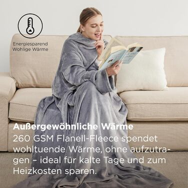 Ковдра BEDSURE з рукавами, м&39яка ковдра - різдвяні подарунки для жінок та чоловіків, тепла ковдра з рукавами та ковдра для дивана для дорослих, пухнаста ковдра на все тіло, портативна ковдра, 150x200 см сірого кольору