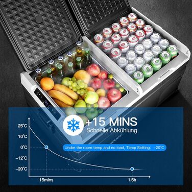 Компресорна холодильна камера 90 л, автомобільна холодильна камера з двома зонами і APP WIFI, 12/24 В постійного струму і 100-240