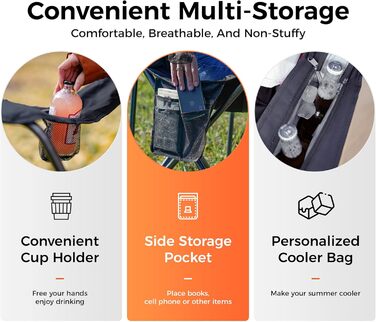 Крісло для кемпінгу KingCamp з сумкою-холодильником та тримачем для напоїв, кемпінгове крісло для дорослих, складні вуличні стільці для саду, пікніка, походів, використання в приміщенні, вантажопідйомність 136 кг, чорний