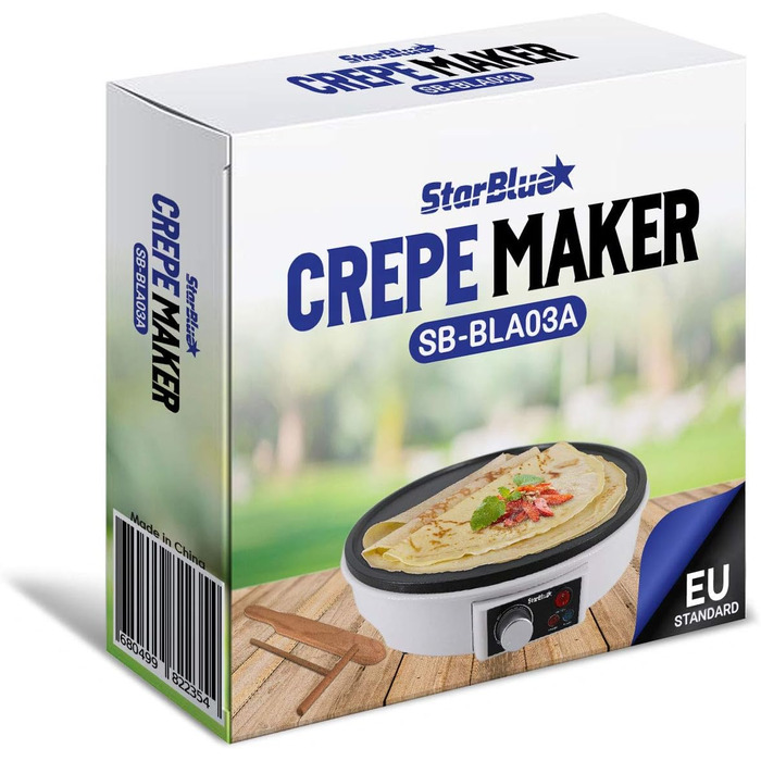 Електрична млинниця та млинниця StarBlue, 30,5 см, з безкоштовною електронною книгою рецептів та дерев'яною лопаткою 220 240 В, 50/60 Гц, 1000 Вт, вилка Великобританії, адаптер Європа в комплекті