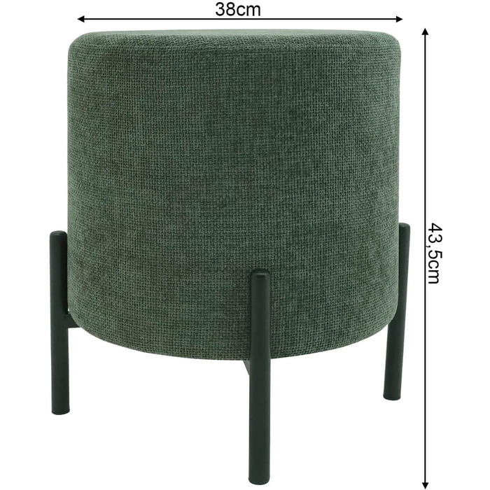 Сучасний табурет, низький пуф-підніжка, темно-зелений, поліестерова тканина, сталь, м&39який, круглий, для вітальні - Розміри ВxШxГ 43,5 x 38 x 38 см - Арт. RE7060