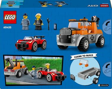 Евакуатор LEGO City зі спортивним автомобілем, іграшкова машинка для хлопчиків та дівчаток віком від 4 років, подарунок на день народження для дітей, іграшкова вантажівка з 2 мініфігурками та аксесуарами, такими як кохлеарний імплантат 60435