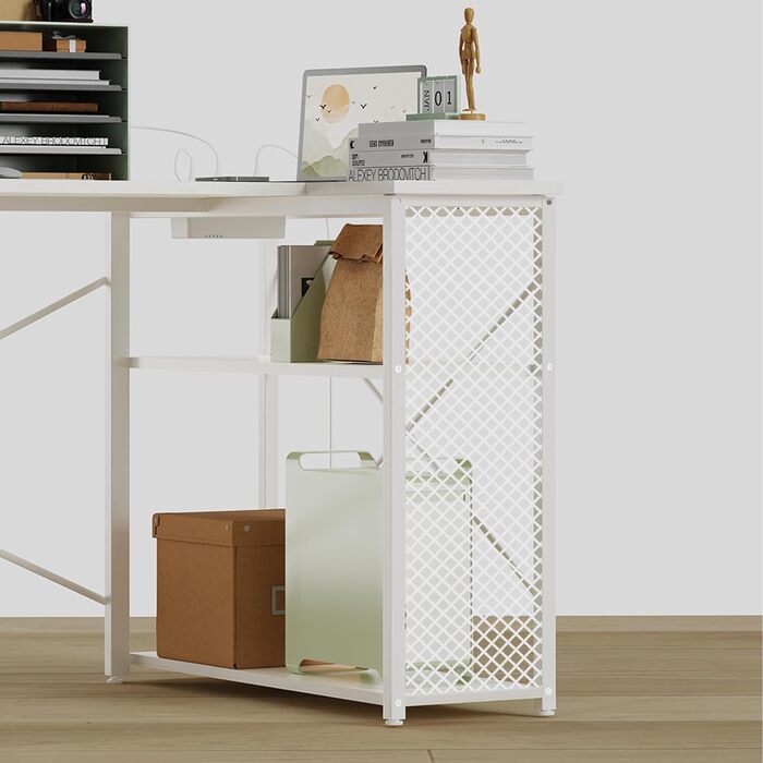 Кутовий стіл, 100/120 x 70 см, L-подібний комп&39ютерний стіл з розеткою, боковими кишенями та підставкою для монітора підходить для офісів, кабінетів та комп&39ютерних кімнат (білий, 120x70x75 см) Білий 120x70x75 см