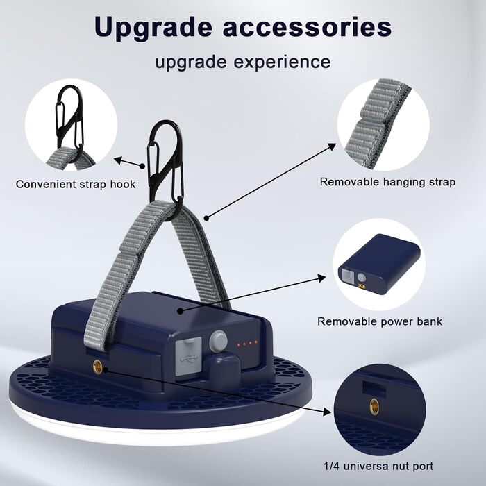 Ліхтар для кемпінгу ємністю 16500 мАг, акумуляторний та портативний, 2-в-1, світлодіодний кемпінговий ліхтар, що перезаряджається, з теплим та білим світлом, плавно регульованою яскравістю, кемпінговий ліхтар із гачком та карабіном для скелелазіння (синій