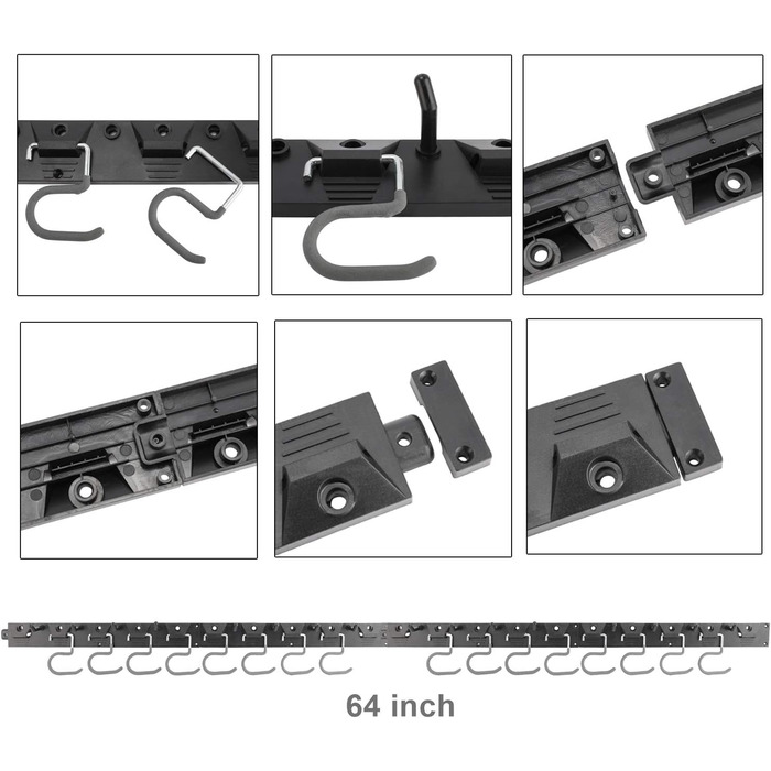 Тримач для садового інструменту Homtone 162 см, настінне кріплення для гаража металеве з 16 знімними гачками, стійка для інструментів, органайзер для інструментів, настінне кріплення для дому