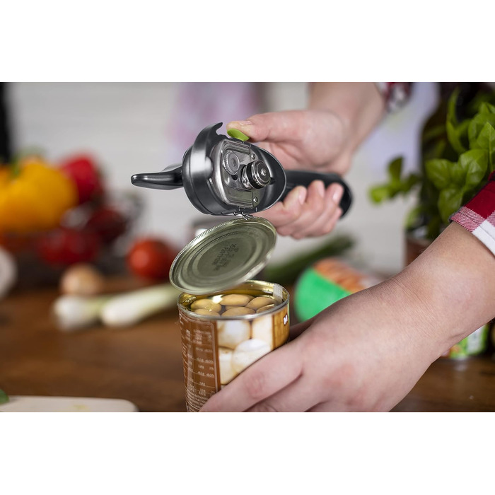 Автоматичний безпечний консервний нож KUHN RIKON сірий, безпечний консервний ніж, без гострих країв, автоматично захоплює край бан