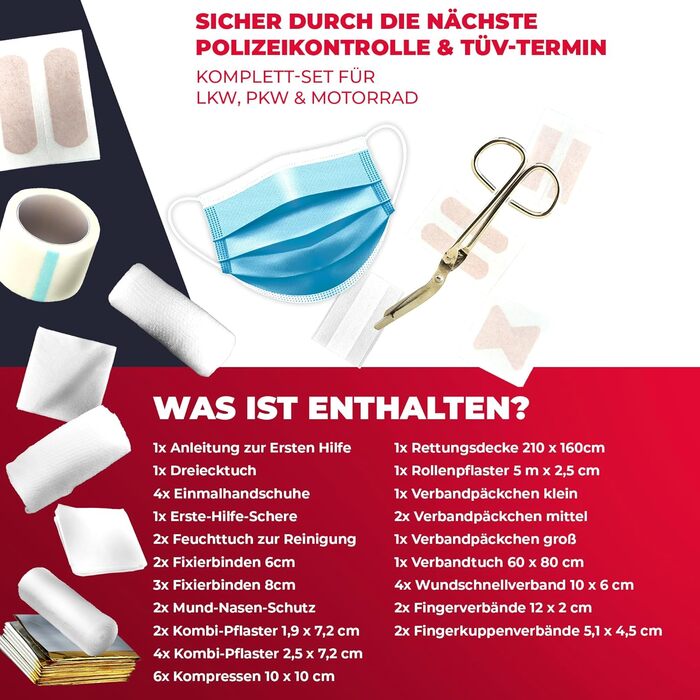 Автомобільна аптечка Автомобільна аптечка до 2029 року відповідає вимогам ЄС згідно з DIN 131642022 Аптечка Аптечка першої допомог
