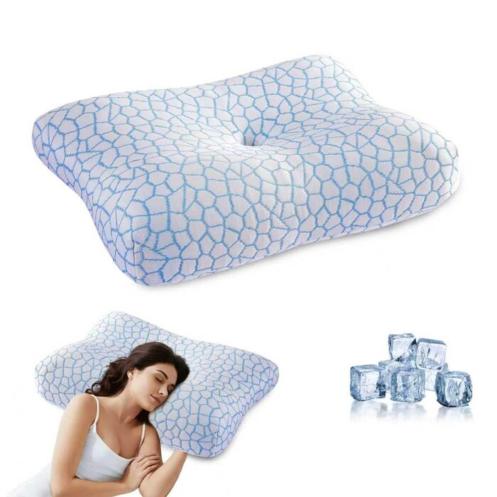 Ергономічна подушка Caviar Blue з піни з ефектом пам&39яті, 60x40 см, холодна на дотик, з різницею висоти 12/8 см, підтримка шиї для сну на спині та на боці, не волога, гарне відновлення, чохол, який можна прати, синій, 40 x 60 см