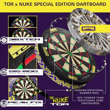 Комплект мішень для дартсу Target Darts Luke Littler, чемпіон світу з мішенню для дартсу Tor та обрамленням для дартсу Стандартна сталева мішень для дартсу для змагань з монтажним комплектом, обрамленням Nuke спеціального випуску та захисним кільцем для с