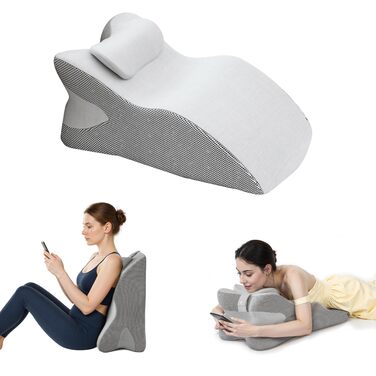 Подушка на животі Ергономічна подушка-відкидка для читання в ліжку, з пінопластовою опорою та дихаючою тканиною, клиноподібна подушка обличчям вниз зі знімним чохлом, сірий колір