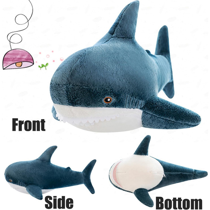 Плюшева подушка у формі гігантської акули, м&39яка тварина, блакитна акула, зручна подушка для сну, подушка для спини, подарунок для ляльки для дітей (синя, 60 см/23,62 дюйма) синя 60 см/23,62 дюйма