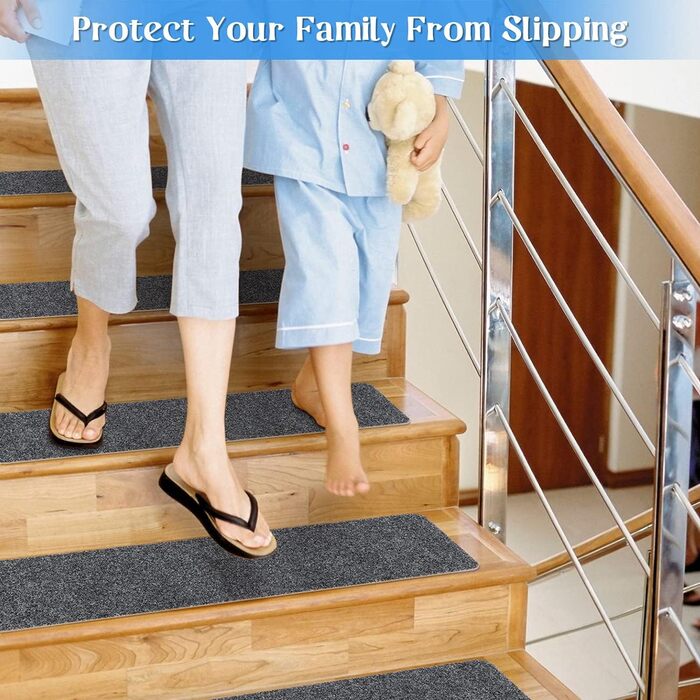 Килимки для сходів RIOLAND 20,3 x 76,2 см (35,6 см) з нековзним покриттям запобігають ковзанню для людей похилого віку, дітей та домашніх тварин, сіро-білі