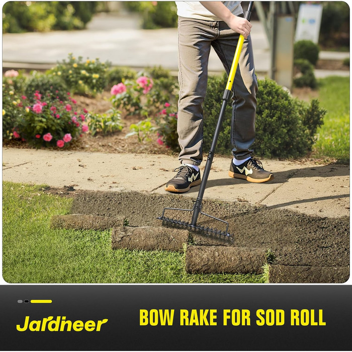 Гребінь садовий Jardineer, 150 см, металевий довгоручний граблі для щебеню, каменів, листя, вирівнювання ґрунту, ландшафтного дизайну, з 18 сталевими зубцями