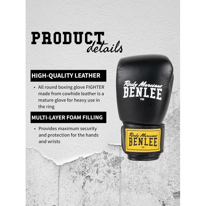 Боксерські рукавички BENLEE Fighter Leather 12 oz, чорні/червоні, одинарні